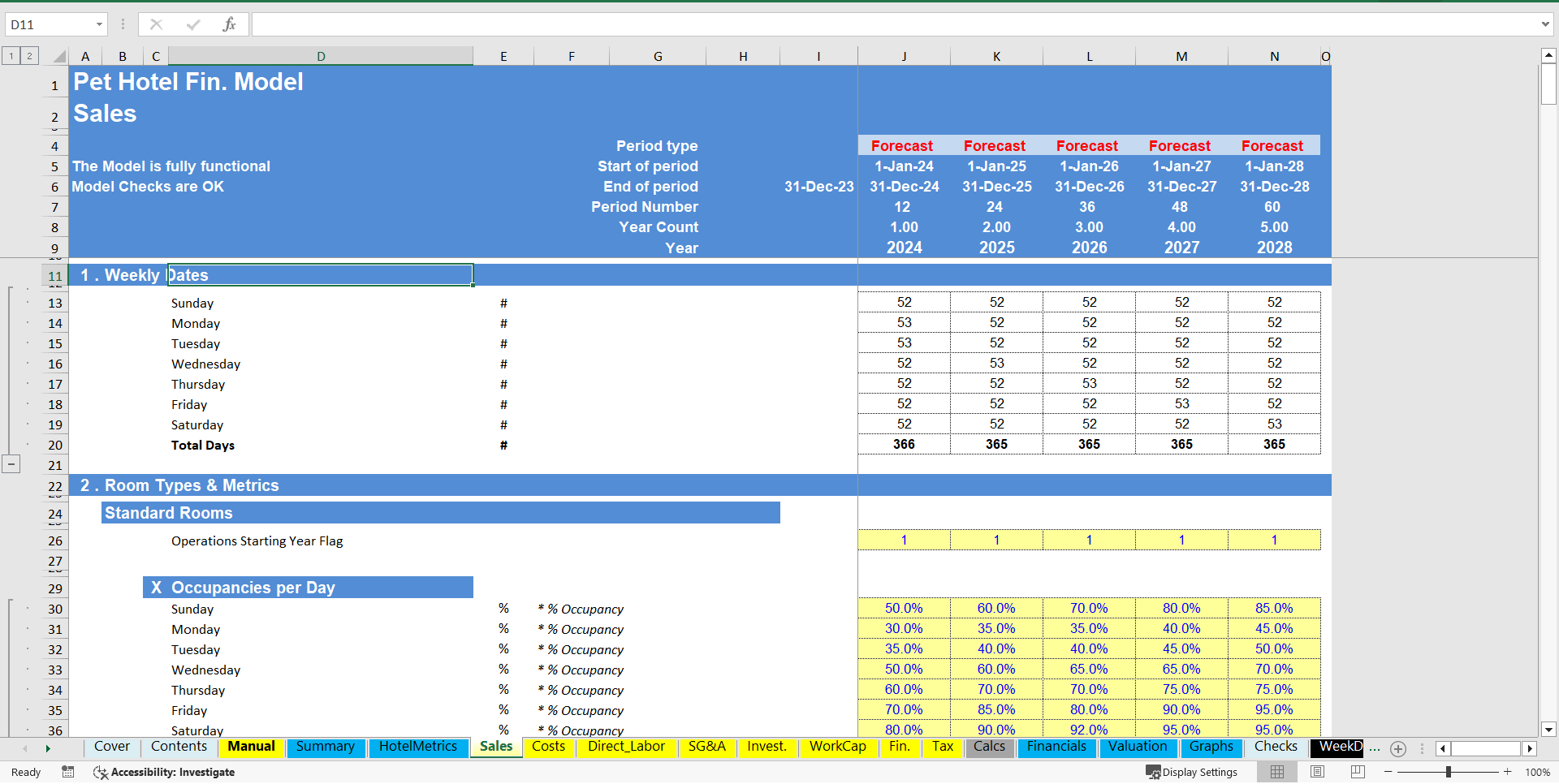 Pet Hotel 5-Year Financial & DCF Model (Excel template (XLSX)) Preview Image