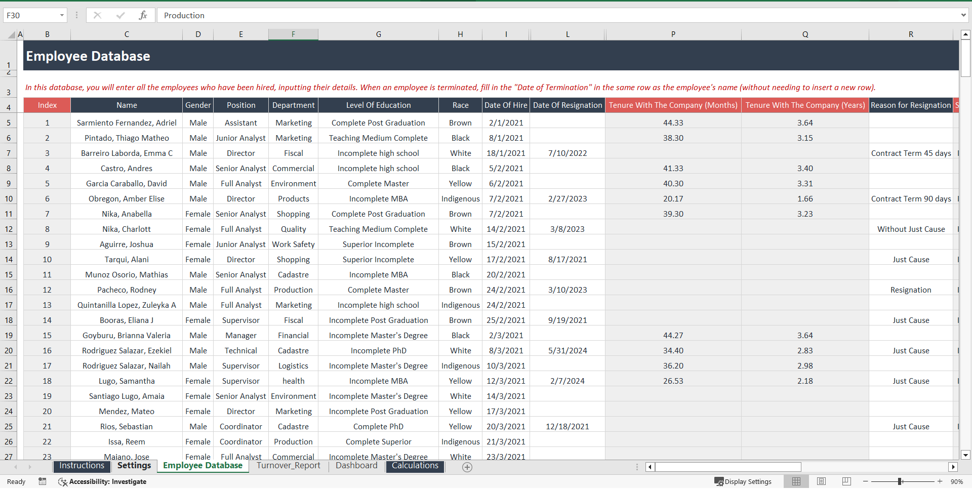 Turnover Report and Dashboard (Excel template (XLSX)) Preview Image