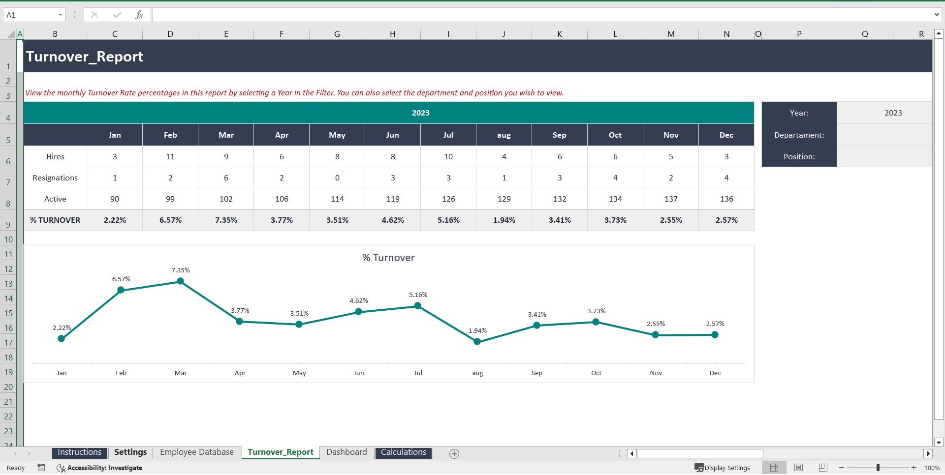 Turnover Report and Dashboard (Excel template (XLSX)) Preview Image