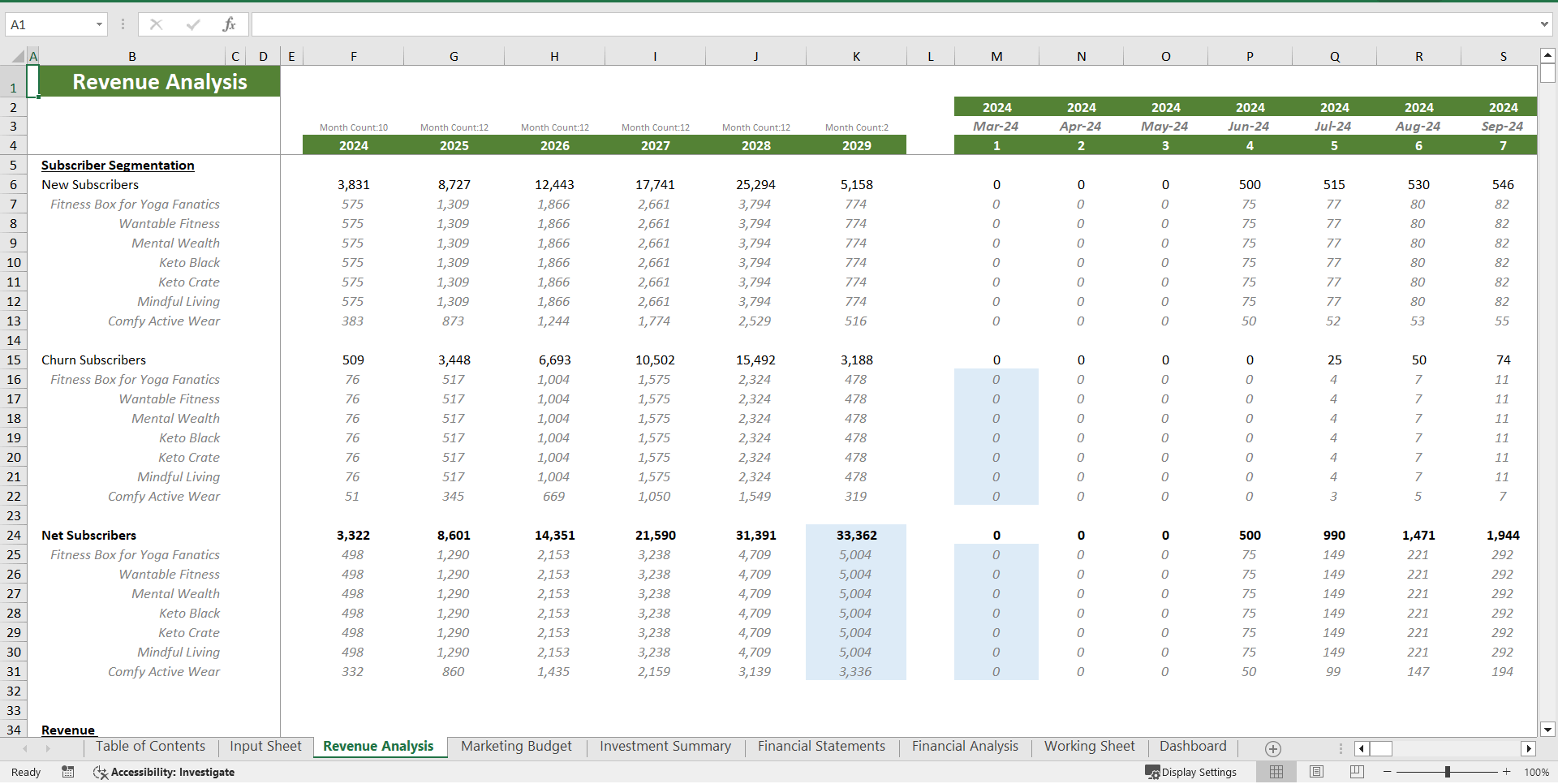 Fitness Subscription Excel Financial Model Template (Excel template (XLSX)) Preview Image