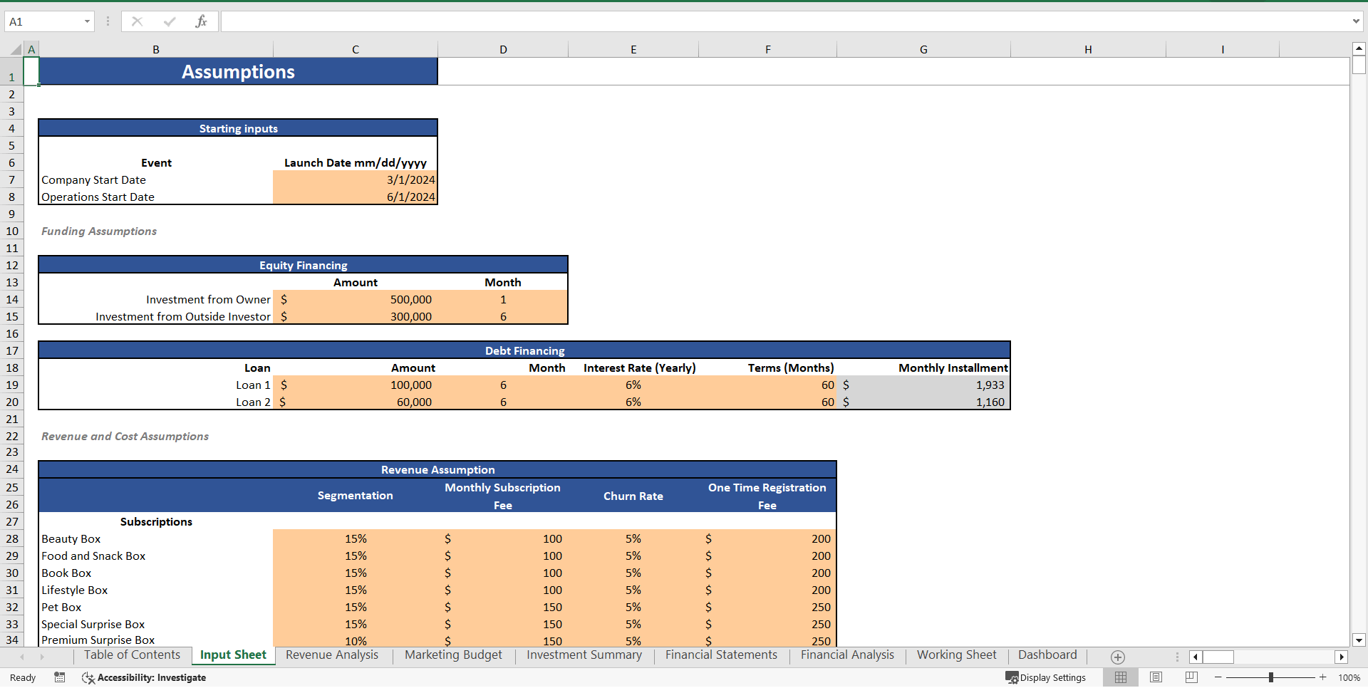 Surprise Subscription-Box Excel Financial Model (Excel template (XLSX)) Preview Image