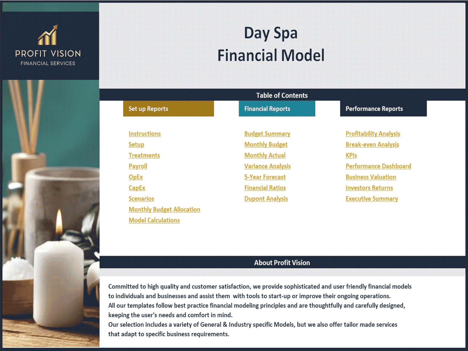 Day Spa – 5 Year Financial Model (Excel template (XLSX)) Preview Image