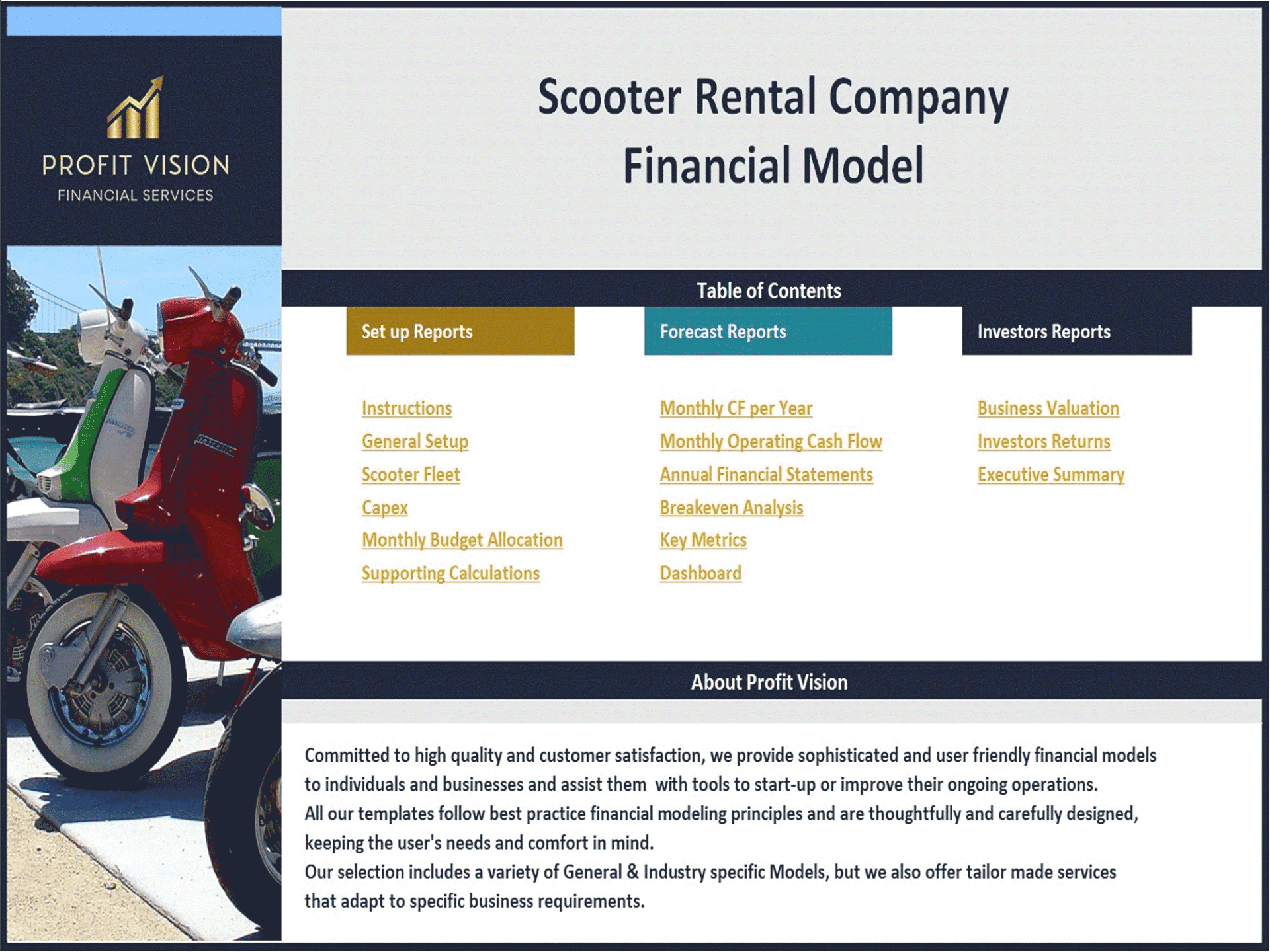 Scooter Rental Company – 10 Year Financial Model (Excel template (XLSX)) Preview Image