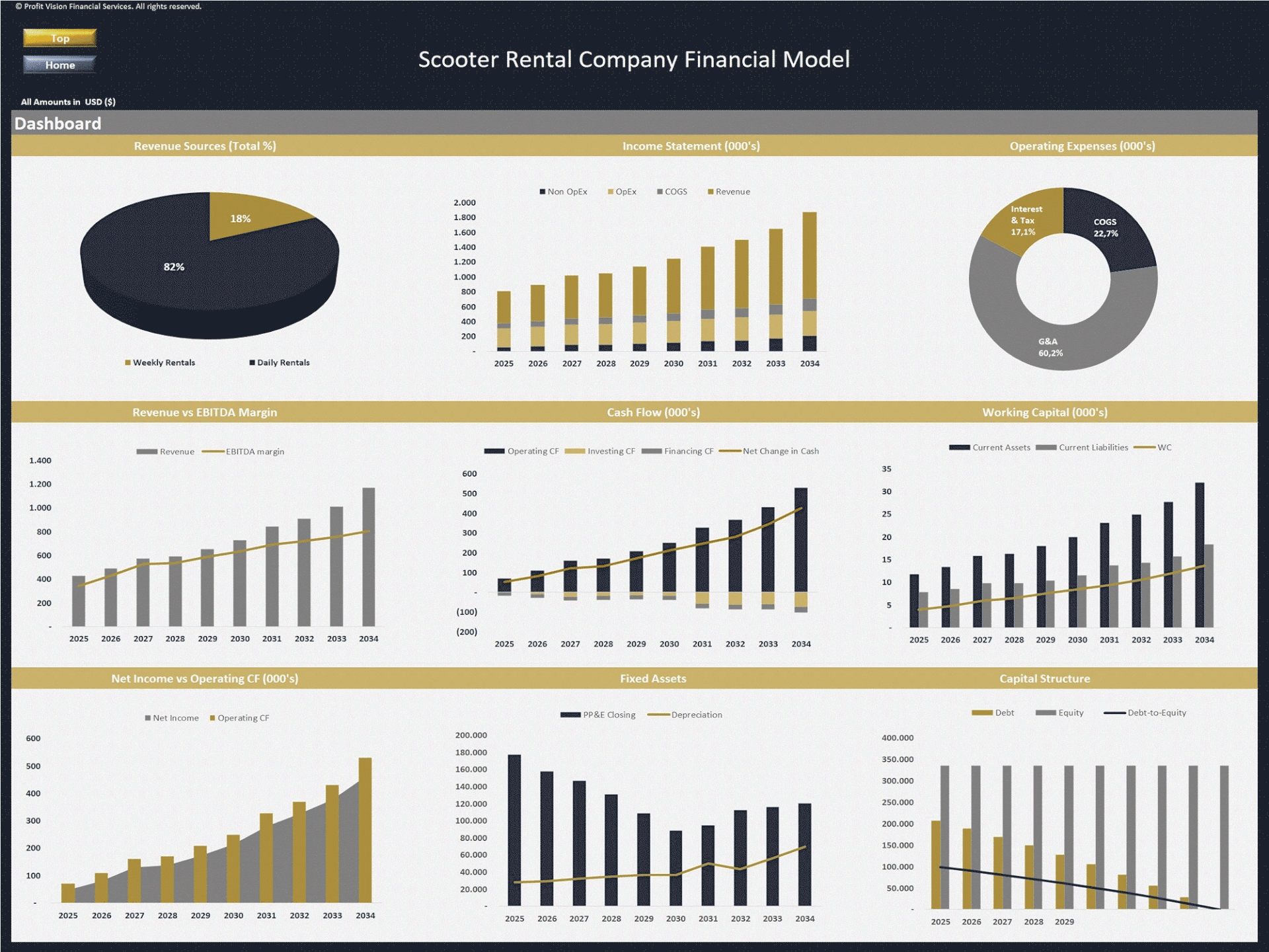 Scooter Rental Company – 10 Year Financial Model (Excel template (XLSX)) Preview Image