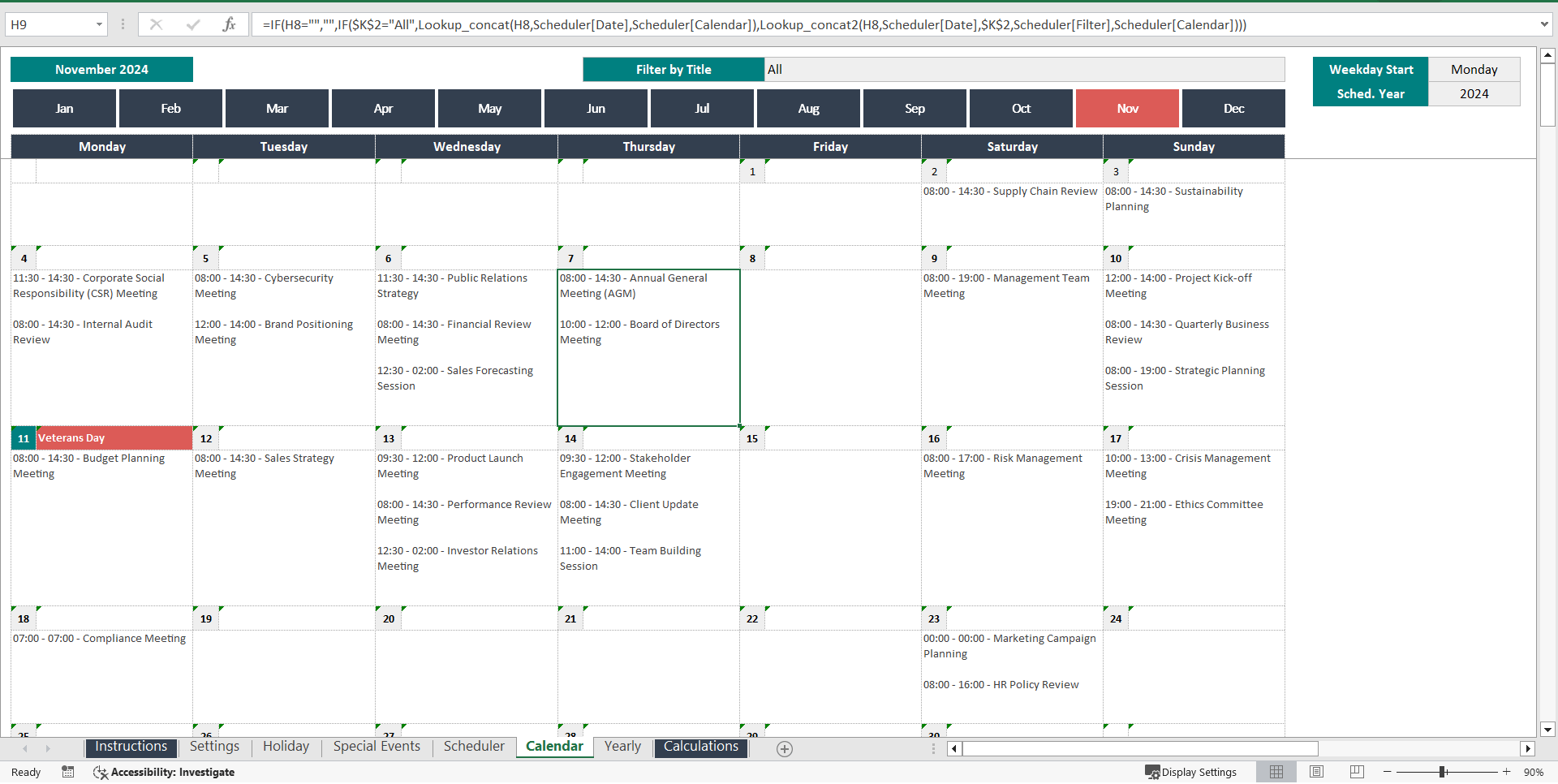 Dynamic Yearly and Monthly Calendar / Appointment Scheduler (Excel template (XLSM)) Preview Image