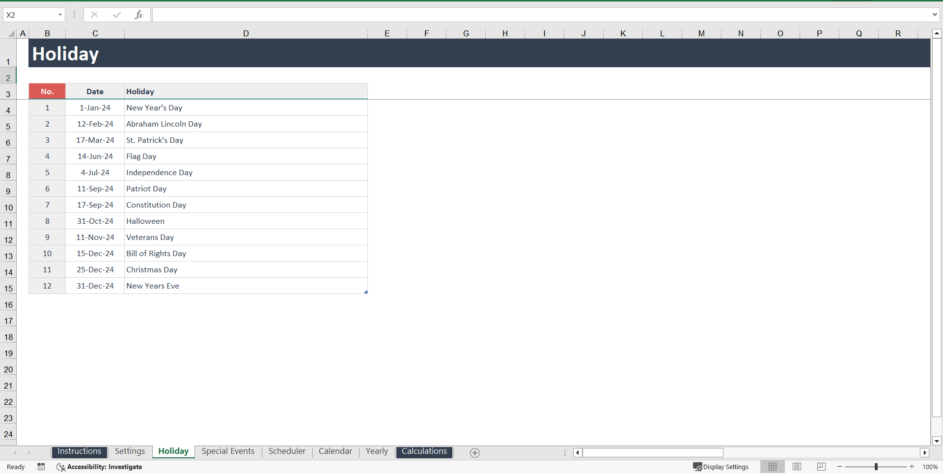 Dynamic Yearly and Monthly Calendar / Appointment Scheduler (Excel template (XLSM)) Preview Image