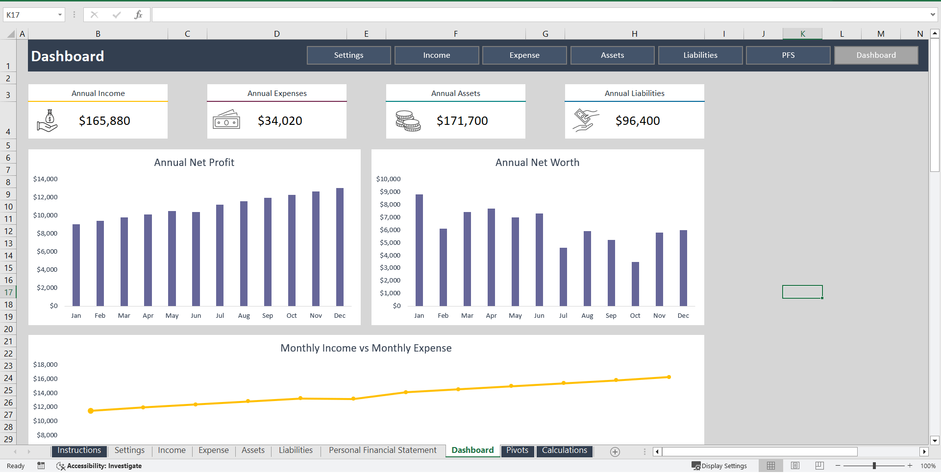 Personal Finance Statement Excel Template (Excel template (XLSX)) Preview Image