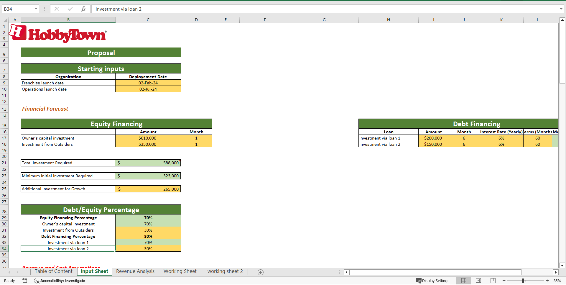 Hobby Town Franchise Financial Model (Excel template (XLSX)) Preview Image