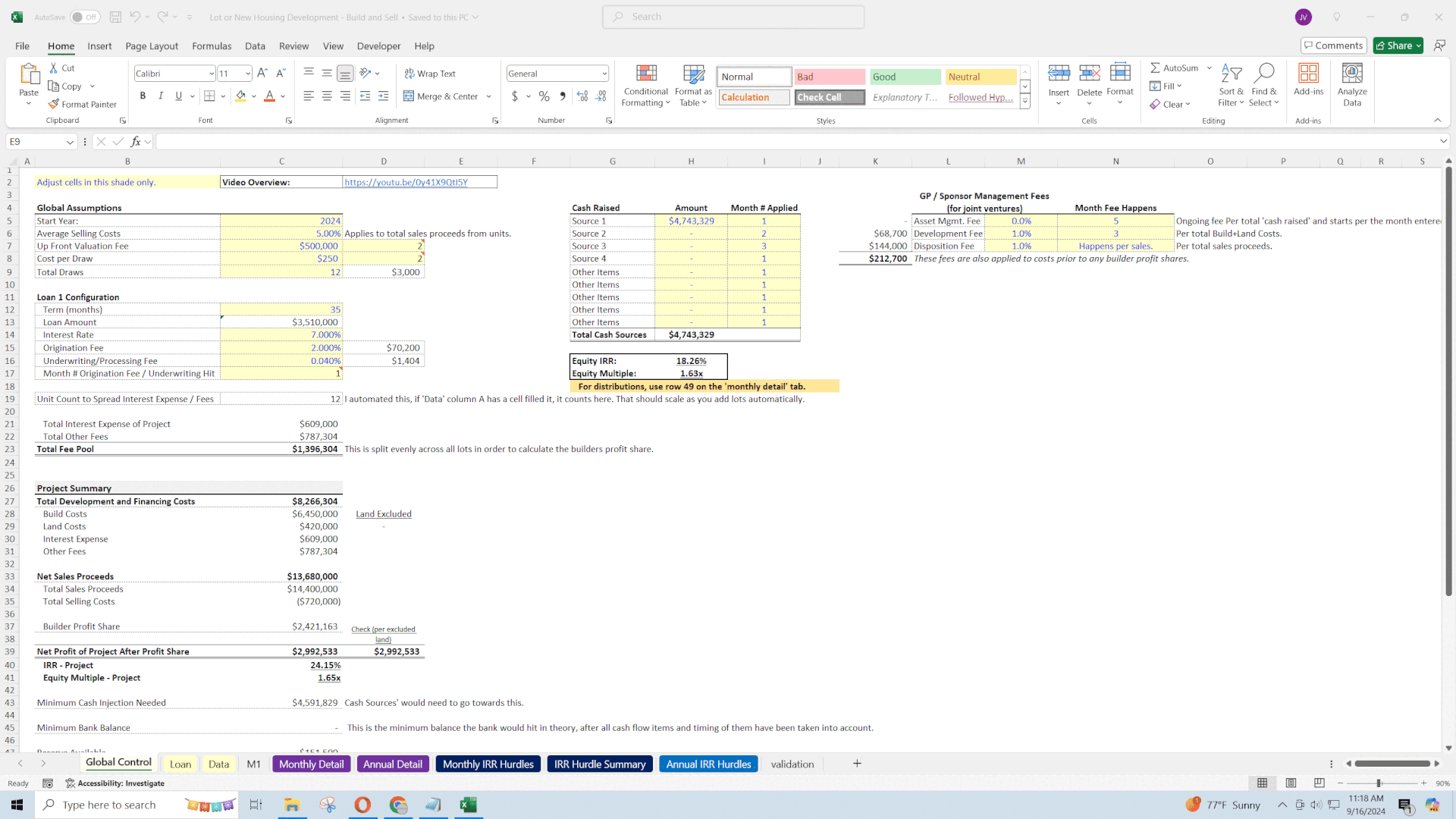 Land Development Real Estate Model (up to 500 lots) (Excel template (XLSX)) Preview Image