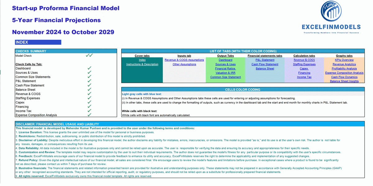 5-Year Pro-Forma Financial Projection Model for Startups (Excel template (XLSX)) Preview Image