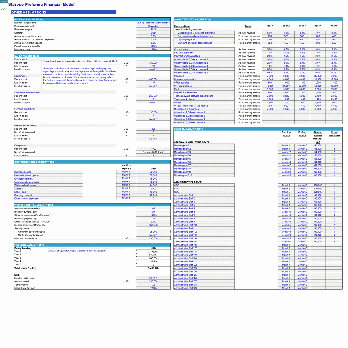 5-Year Pro-Forma Financial Projection Model for Startups (Excel template (XLSX)) Preview Image