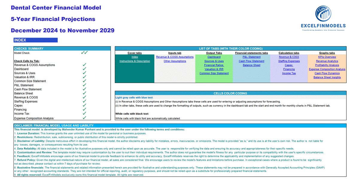 Dental Center 5-Year Monthly Financial Projection Model (Excel template (XLSX)) Preview Image