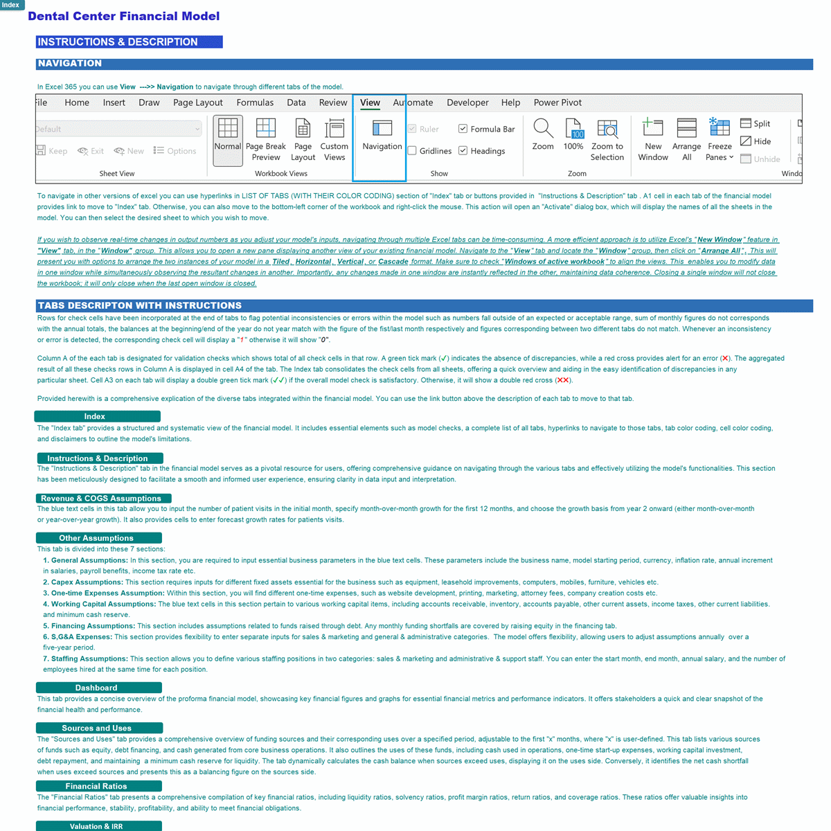 Dental Center 5-Year Monthly Financial Projection Model (Excel template (XLSX)) Preview Image