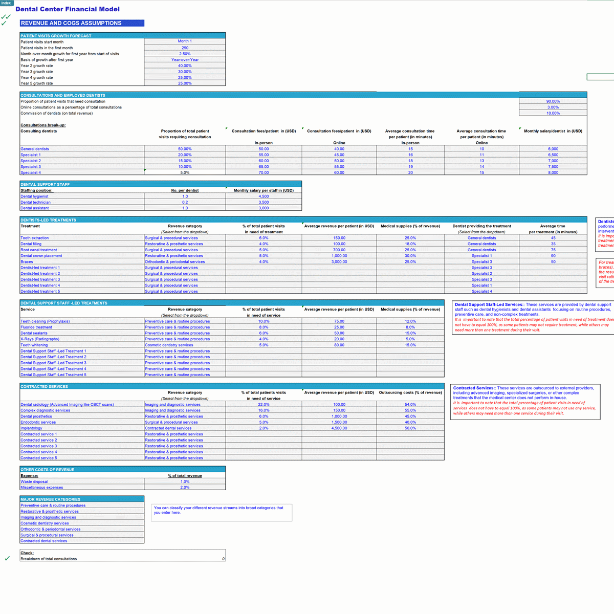 Dental Center 5-Year Monthly Financial Projection Model (Excel template (XLSX)) Preview Image