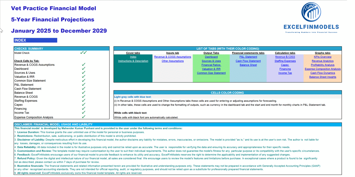 Vet Clinic 5-Year Monthly Financial Projection Model (Excel template (XLSX)) Preview Image