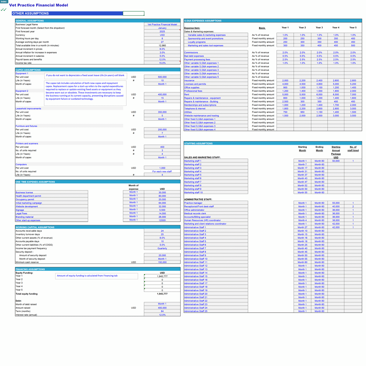 Vet Clinic 5-Year Monthly Financial Projection Model (Excel template (XLSX)) Preview Image