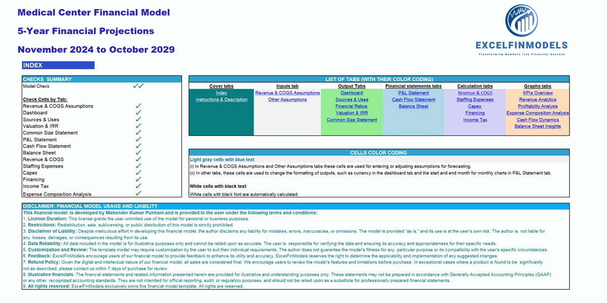 Medical Center (Outpatient) 5-Year Monthly Financial Model (Excel template (XLSX)) Preview Image