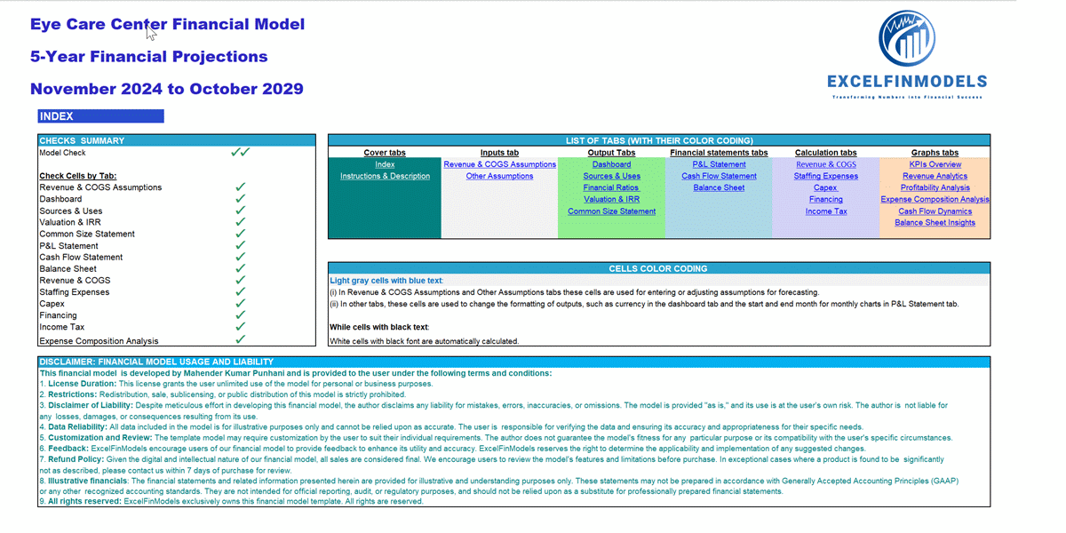 Eye Care Center (Outpatient) 5-Year Financial Model (Excel template (XLSX)) Preview Image