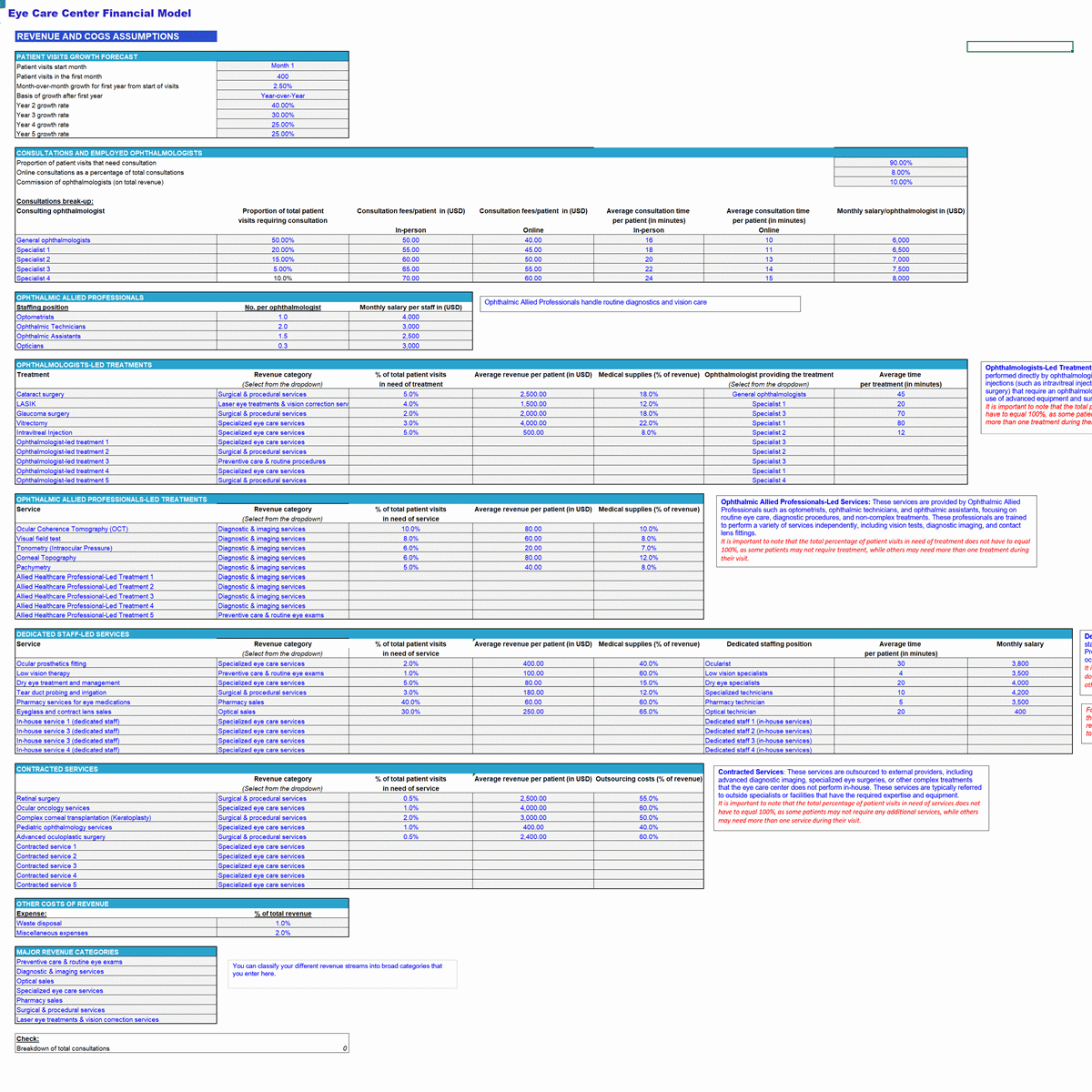 Eye Care Center (Outpatient) 5-Year Financial Model (Excel template (XLSX)) Preview Image