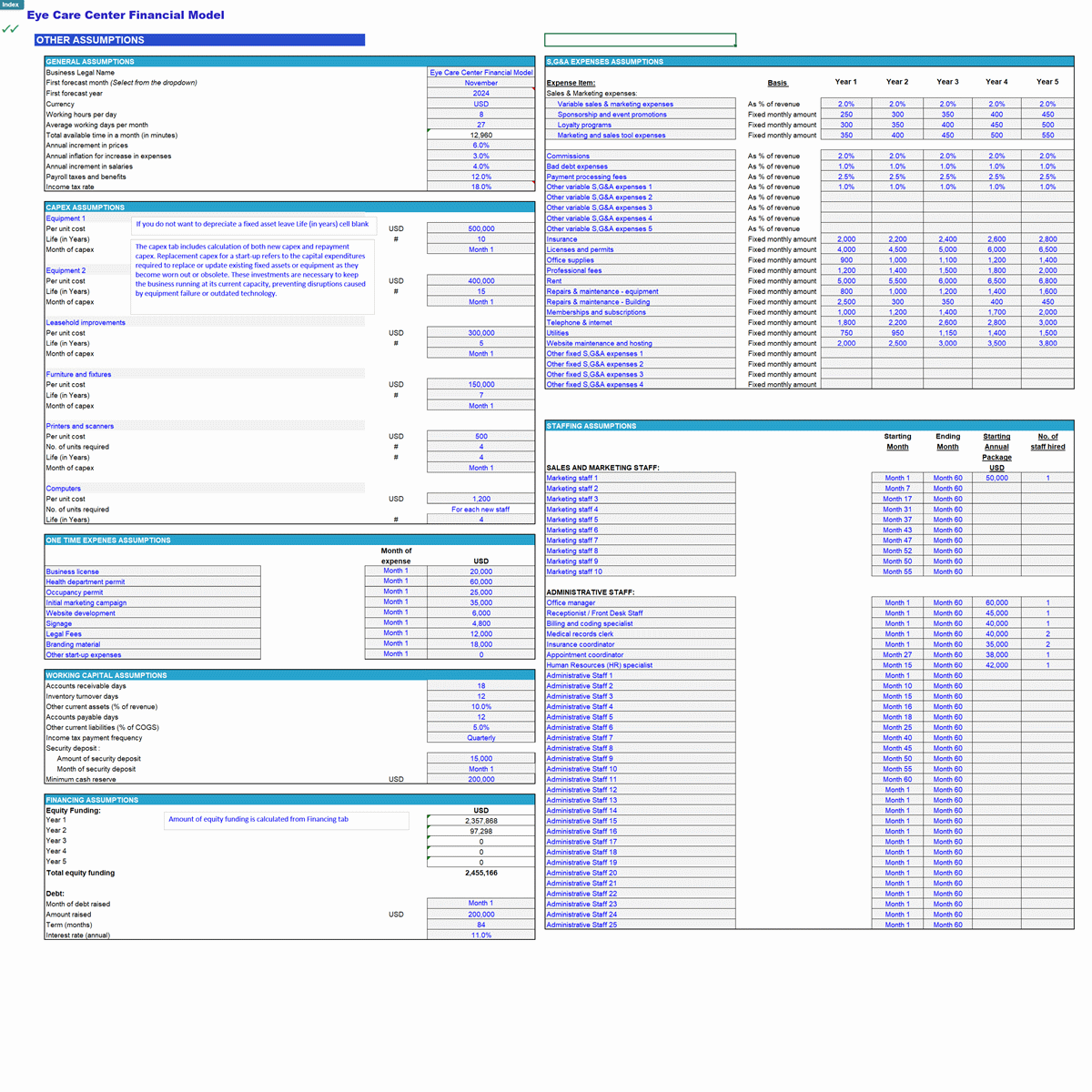 Eye Care Center (Outpatient) 5-Year Financial Model (Excel template (XLSX)) Preview Image