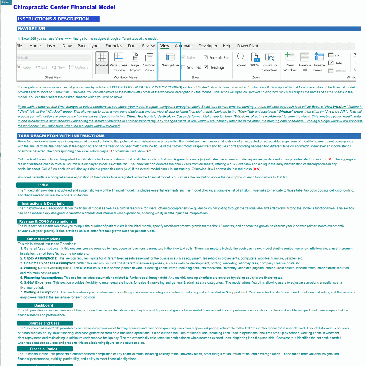 Chiropractic Center 5-Year Monthly Financial Projection Mode (Excel template (XLSX)) Preview Image