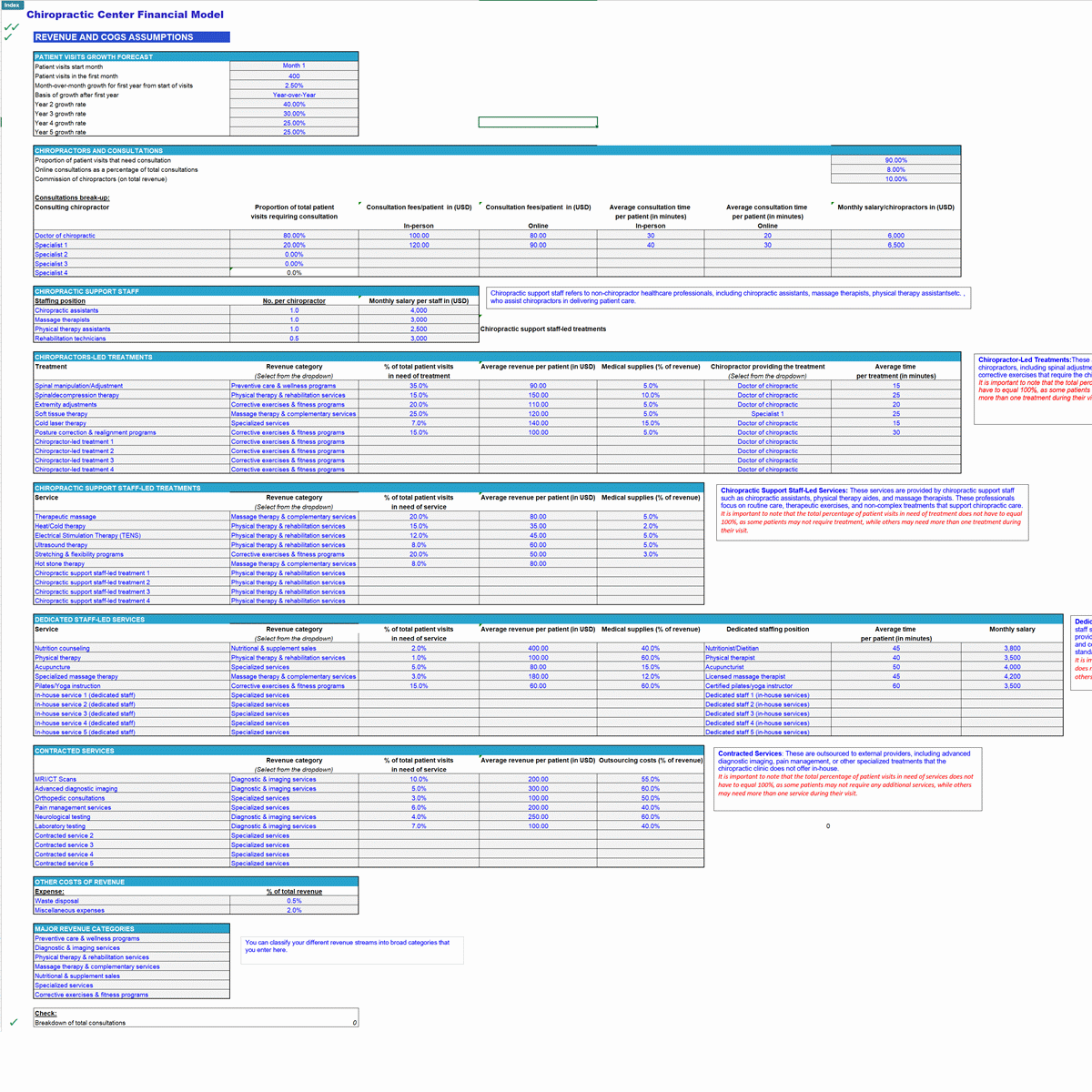 Chiropractic Center 5-Year Monthly Financial Projection Mode (Excel template (XLSX)) Preview Image