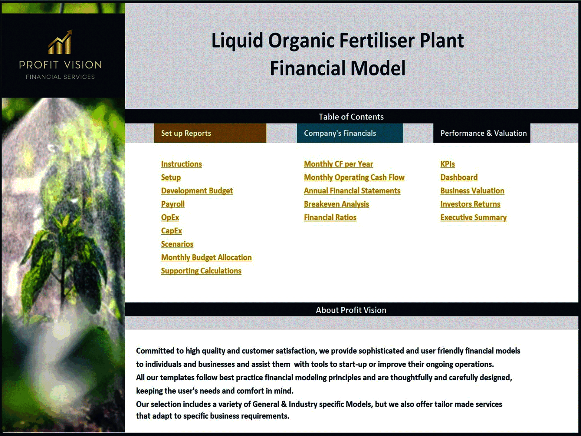 Organic Liquid Fertilizer Plant – 10 Year Financial Model (Excel template (XLSX)) Preview Image