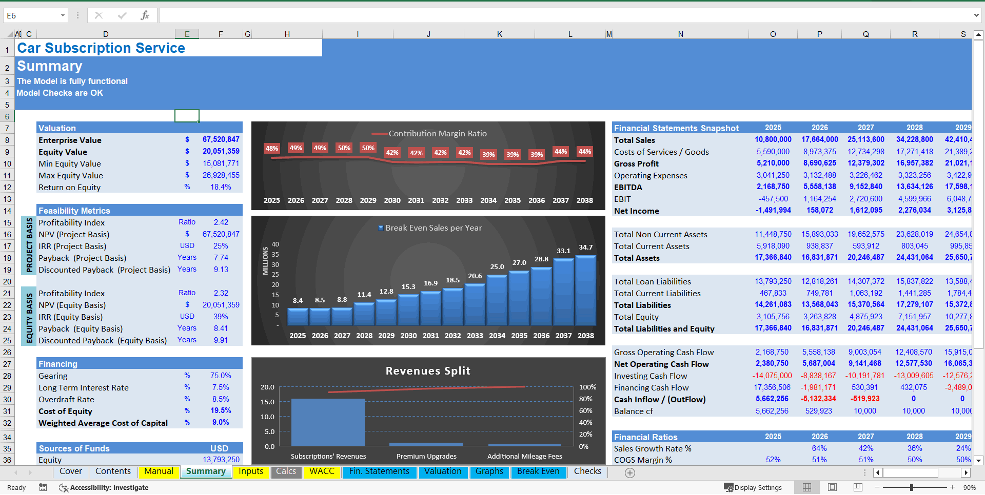 Car Subscription Service - Financial Model (10+ Year DCF Model) (Excel template (XLSX)) Preview Image