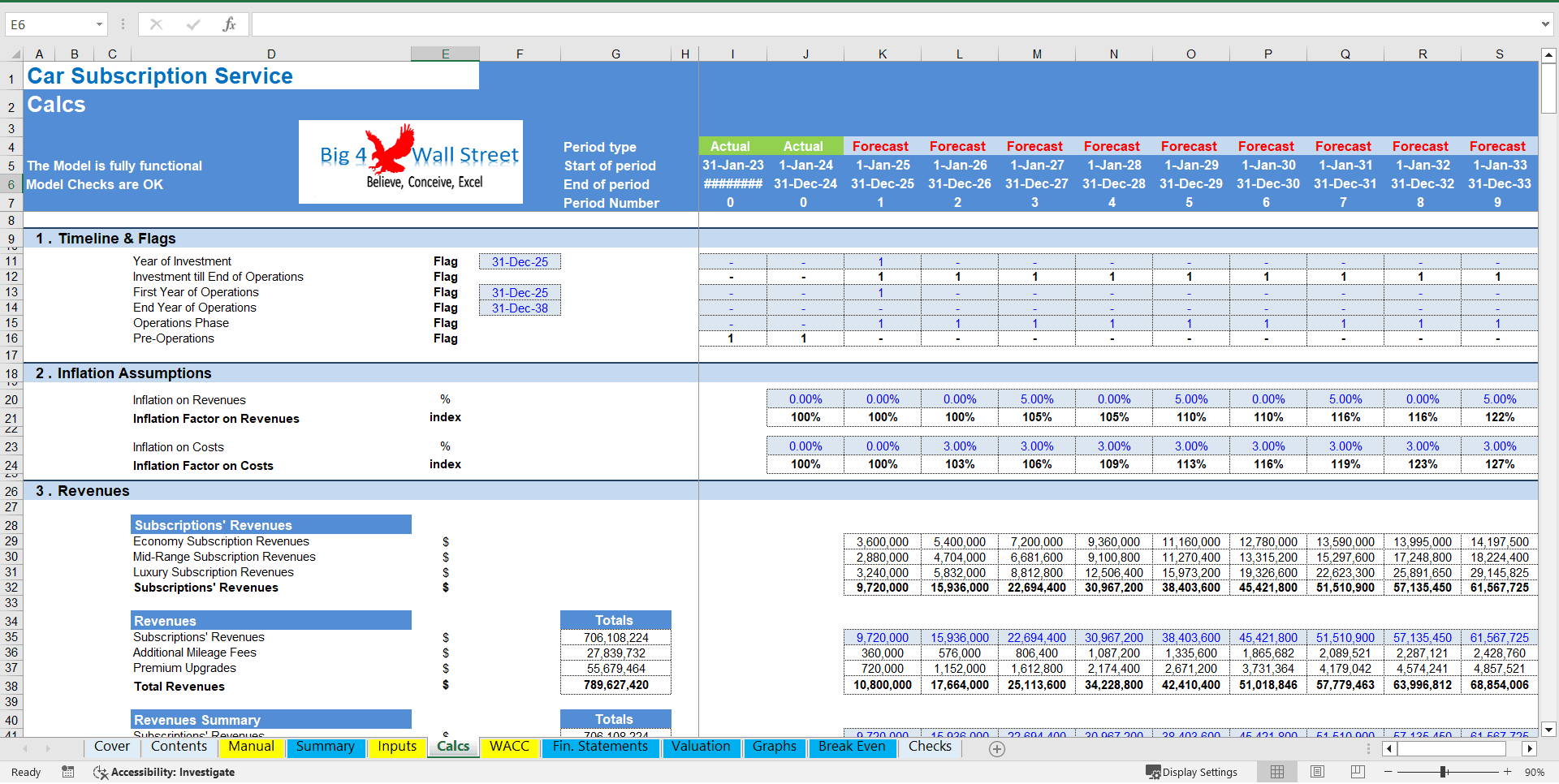 Car Subscription Service - Financial Model (10+ Year DCF Model) (Excel template (XLSX)) Preview Image