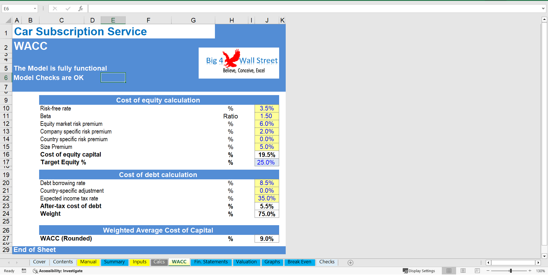 Car Subscription Service - Financial Model (10+ Year DCF Model) (Excel template (XLSX)) Preview Image