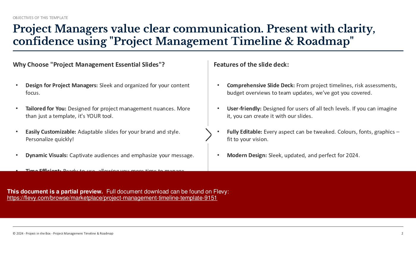 Project Management Timeline Template (13-slide PPT PowerPoint presentation slide deck (PPTX)) Preview Image