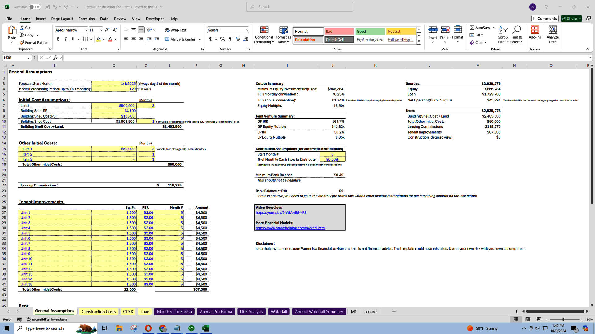 Retail Real Estate Underwriting (Excel template (XLSX)) Preview Image