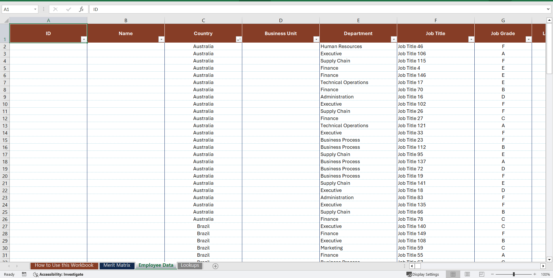 Compensation - Annual Increase Merit Matrix Template (Excel template (XLSM)) Preview Image