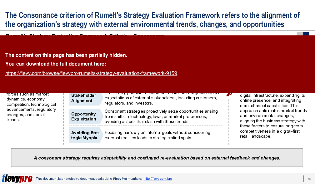 Rumelt's Strategy Evaluation Framework (32-slide PPT PowerPoint presentation (PPTX)) Preview Image