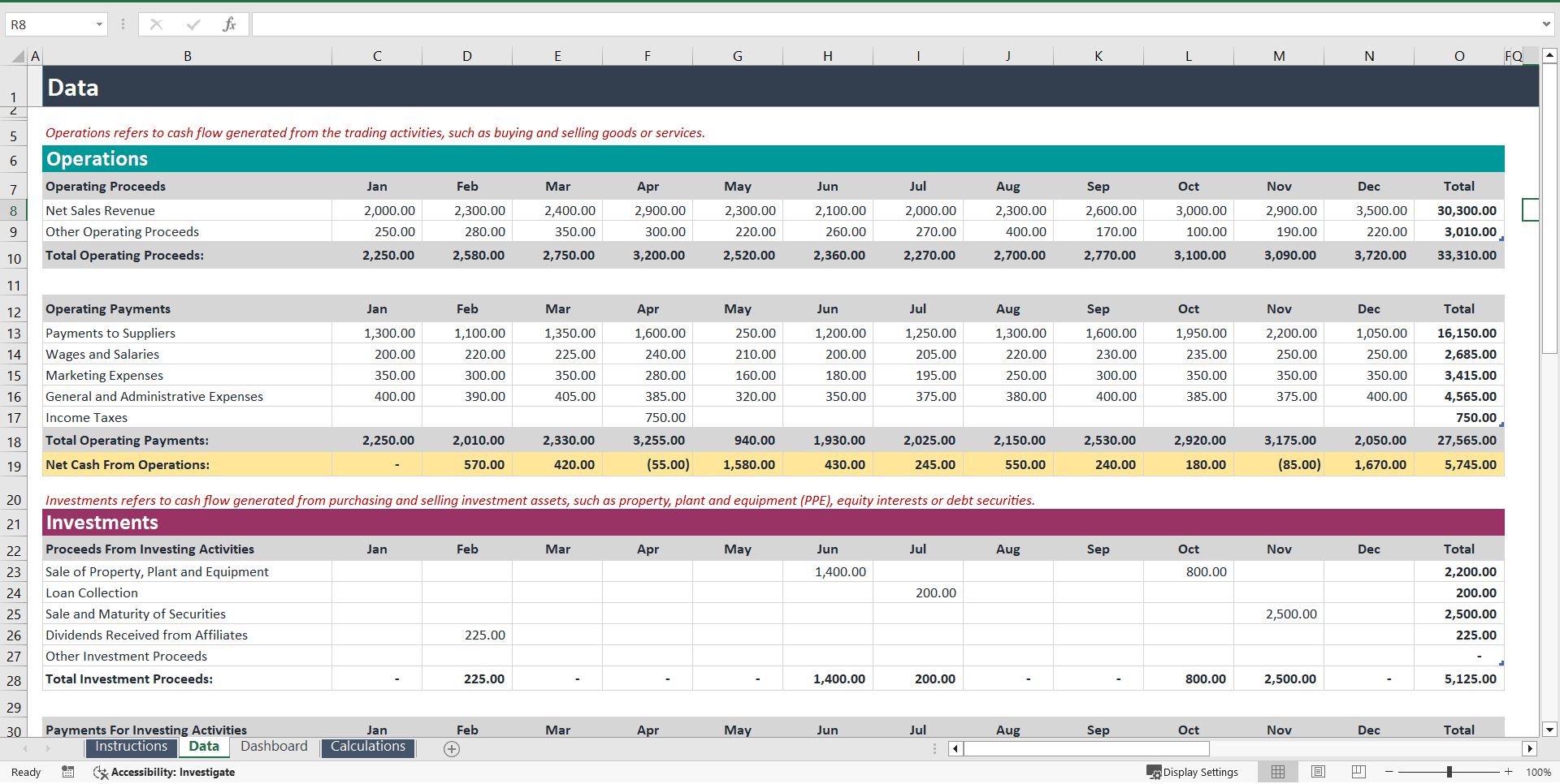 Cash Flow Statement Template (Excel template (XLSX)) Preview Image