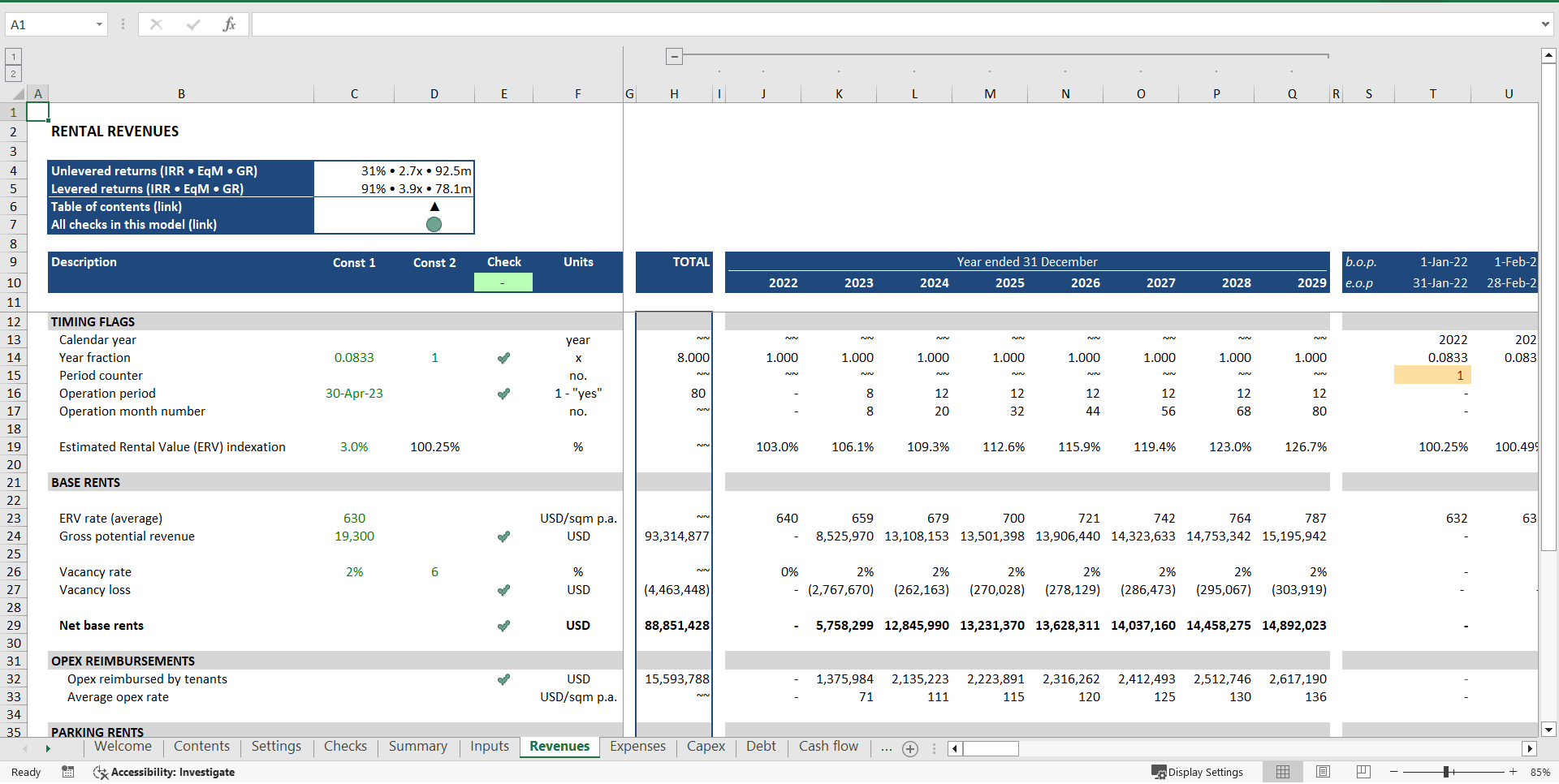 Real Estate Development ("Build-Hold-Sell") Financial Model (Excel template (XLSX)) Preview Image