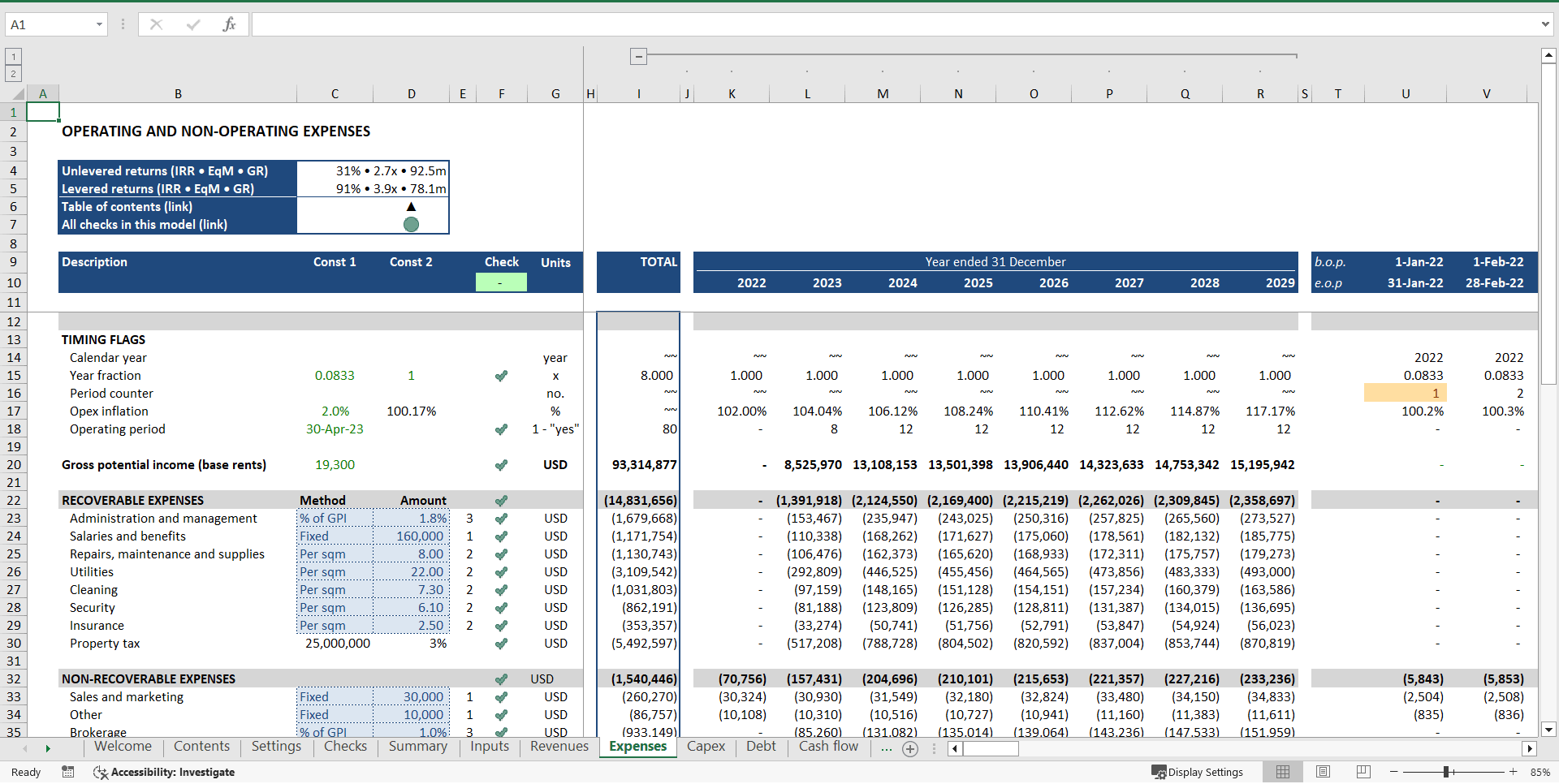 Real Estate Development ("Build-Hold-Sell") Financial Model (Excel template (XLSX)) Preview Image