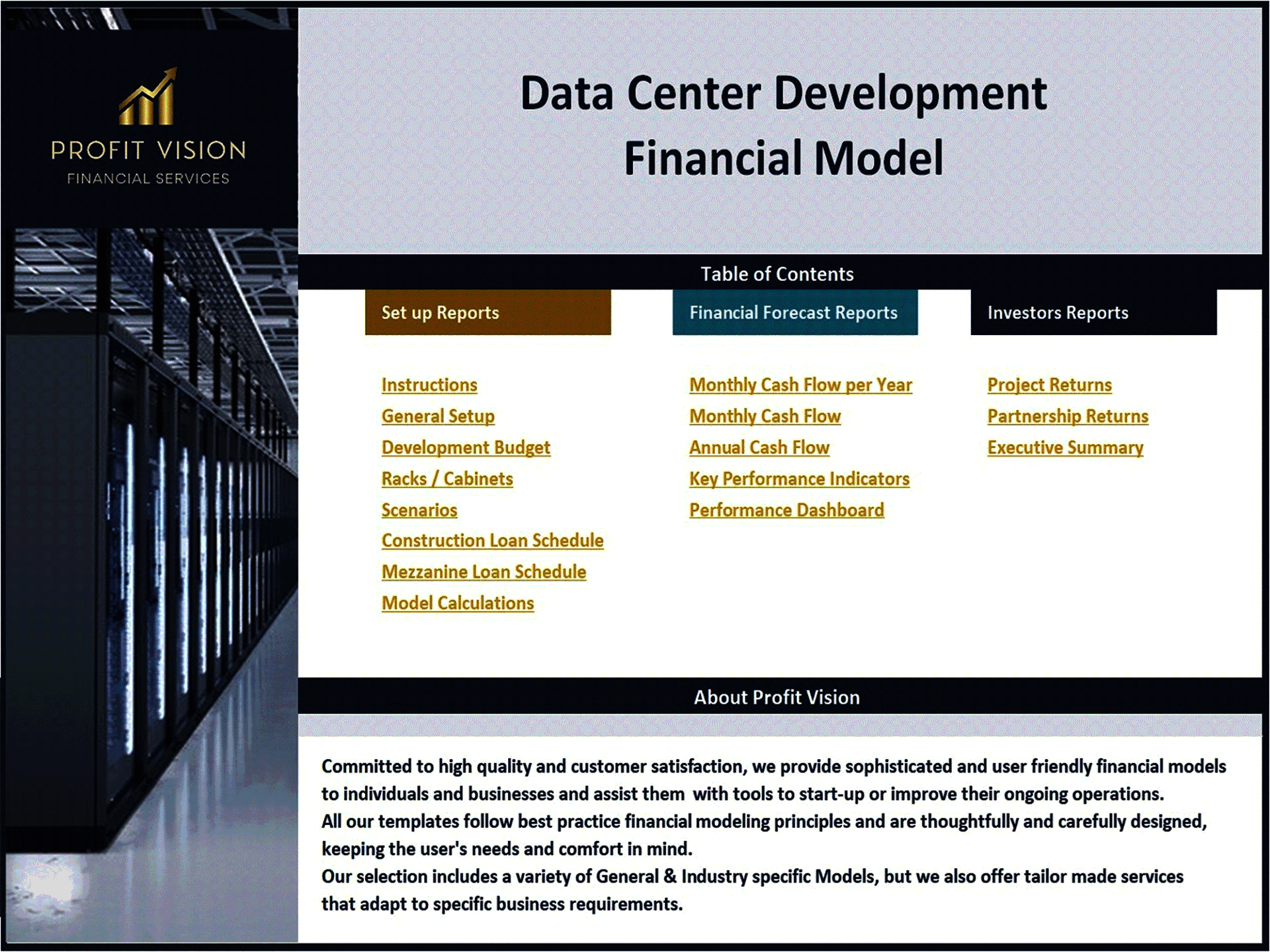 Data Center Development – 10 Year Financial Model (Excel template (XLSX)) Preview Image