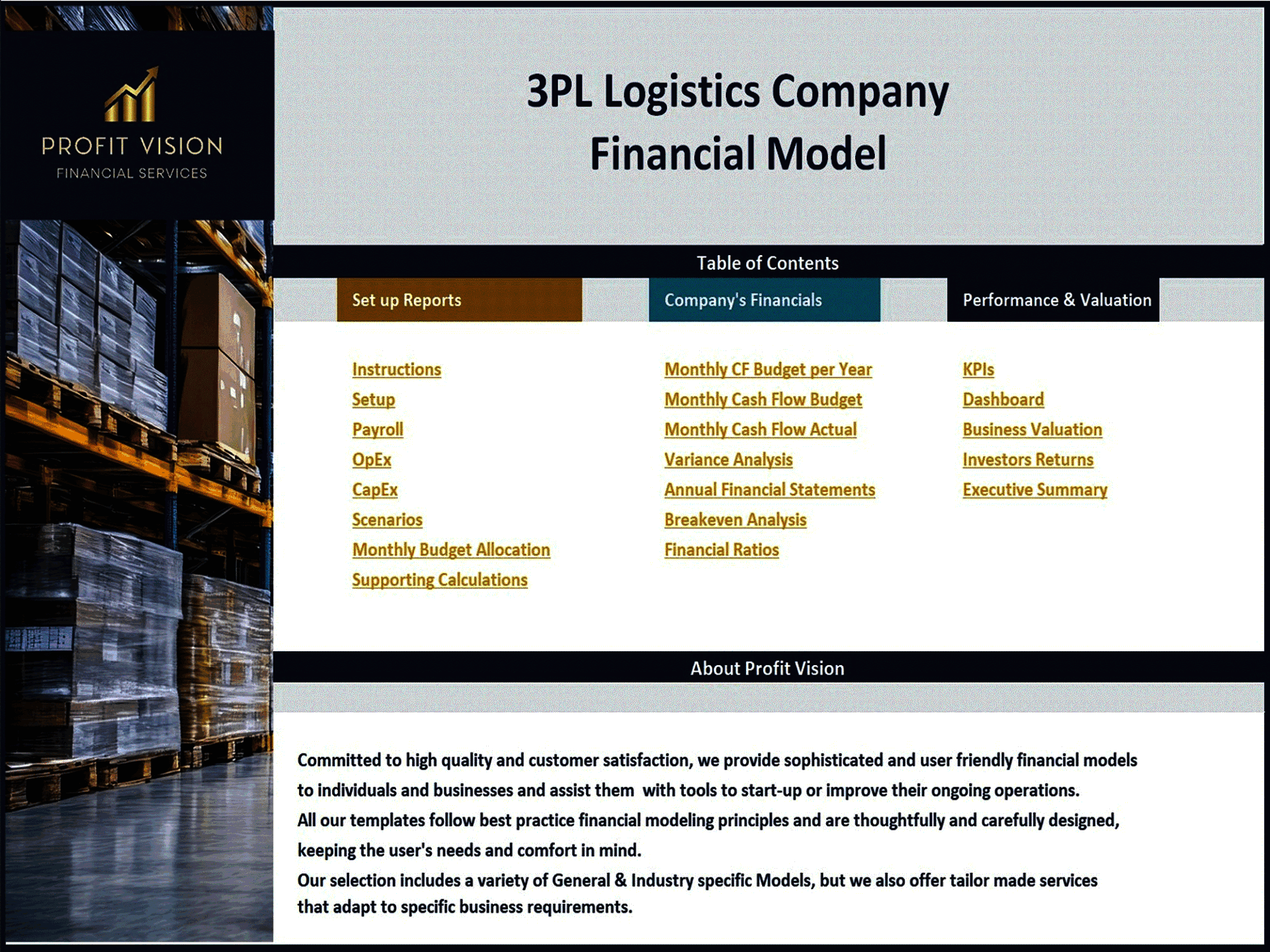 Third-Party Logistics (3PL) Company – 10 Year Financial Model (Excel template (XLSX)) Preview Image