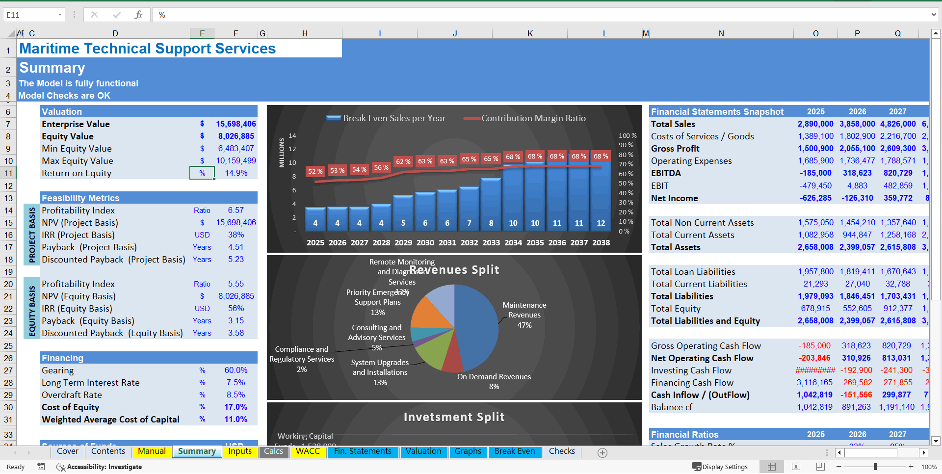 Maritime Technical Support Services Model (DCF + Valuation) (Excel template (XLSX)) Preview Image