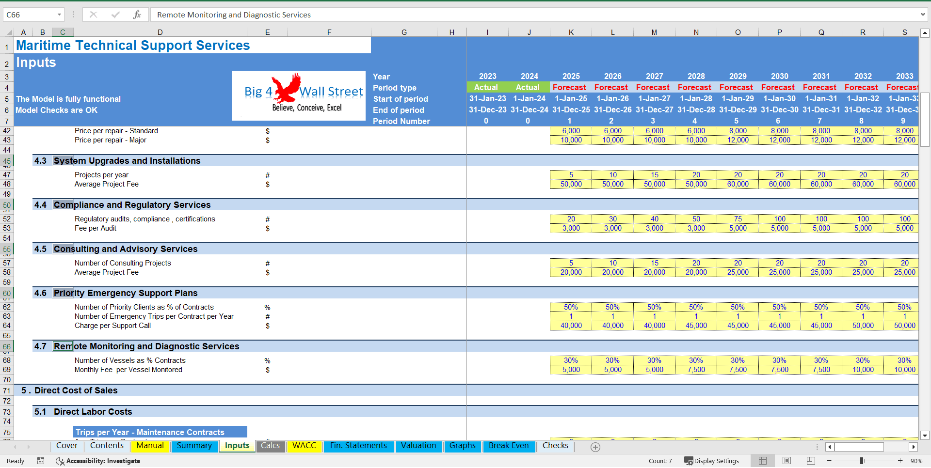 Maritime Technical Support Services Model (DCF + Valuation) (Excel template (XLSX)) Preview Image