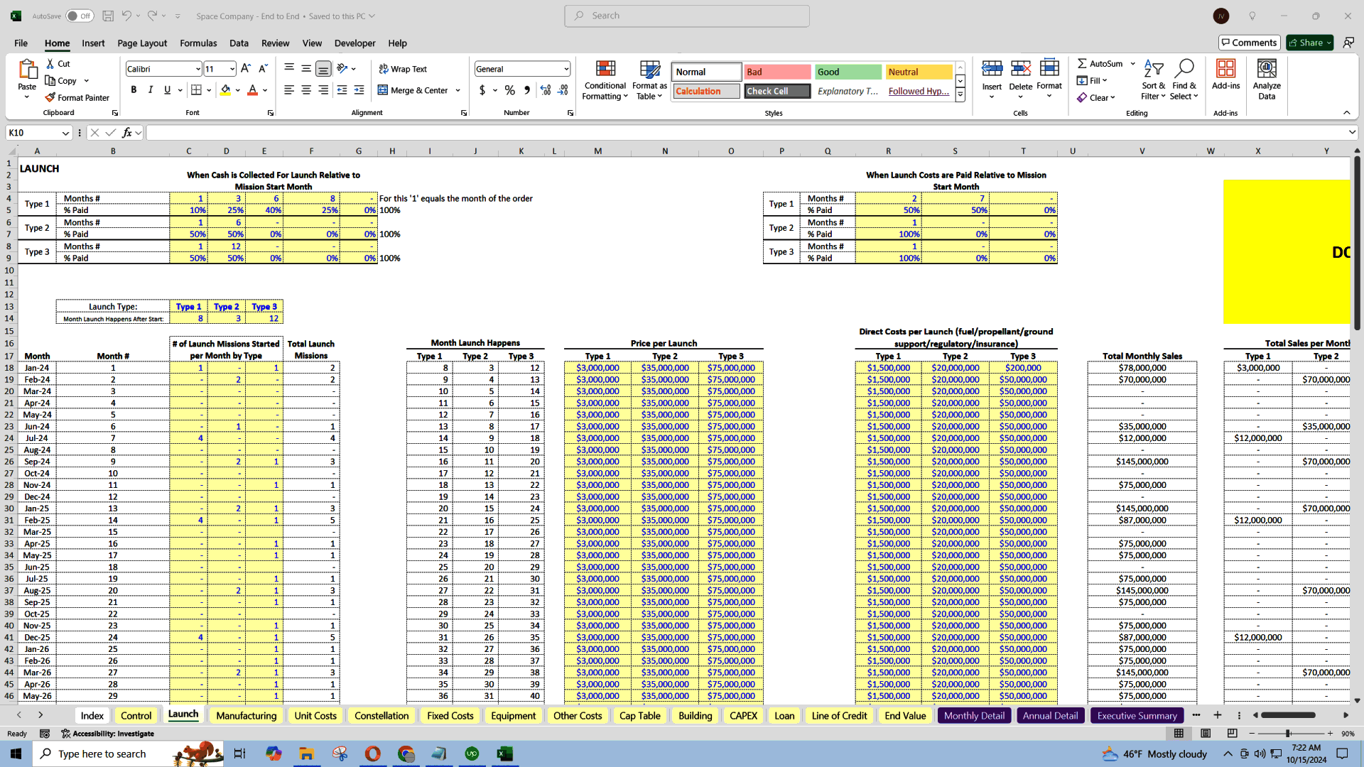 Space Company Startup Financial Model (Excel template (XLSX)) Preview Image