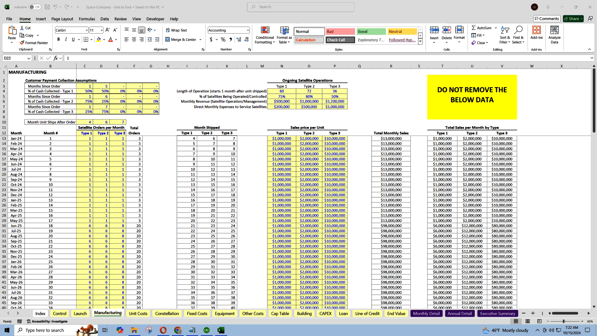 Space Company Startup Financial Model (Excel template (XLSX)) Preview Image