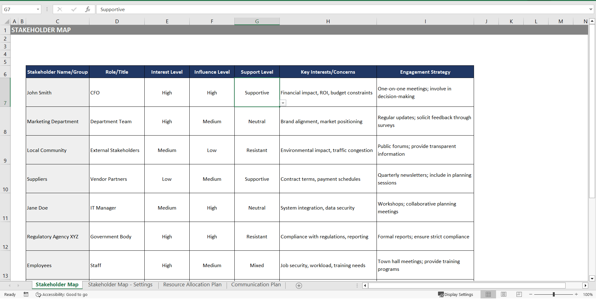 Stakeholder Engagement Templates (Excel template (XLSX)) Preview Image