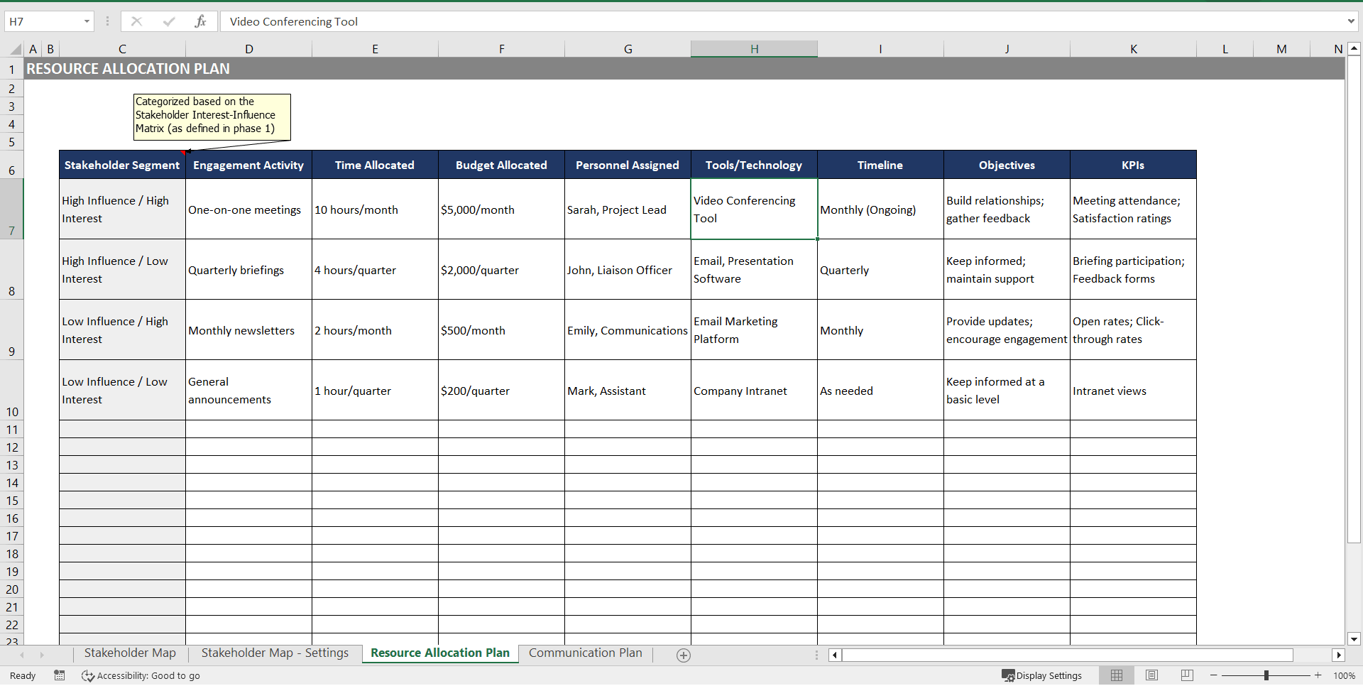 Stakeholder Engagement Templates (Excel template (XLSX)) Preview Image