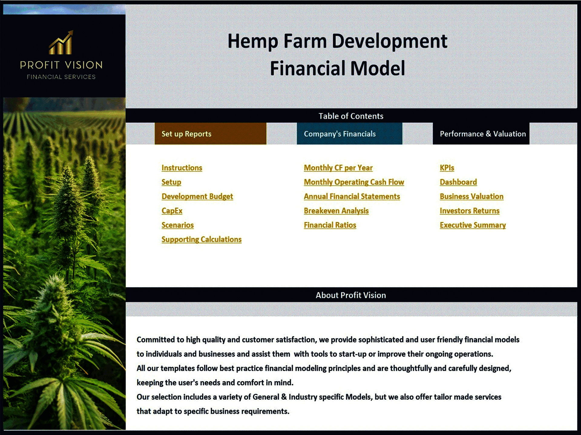 Hemp Farm – 10 Year Financial Model (Excel template (XLSX)) Preview Image