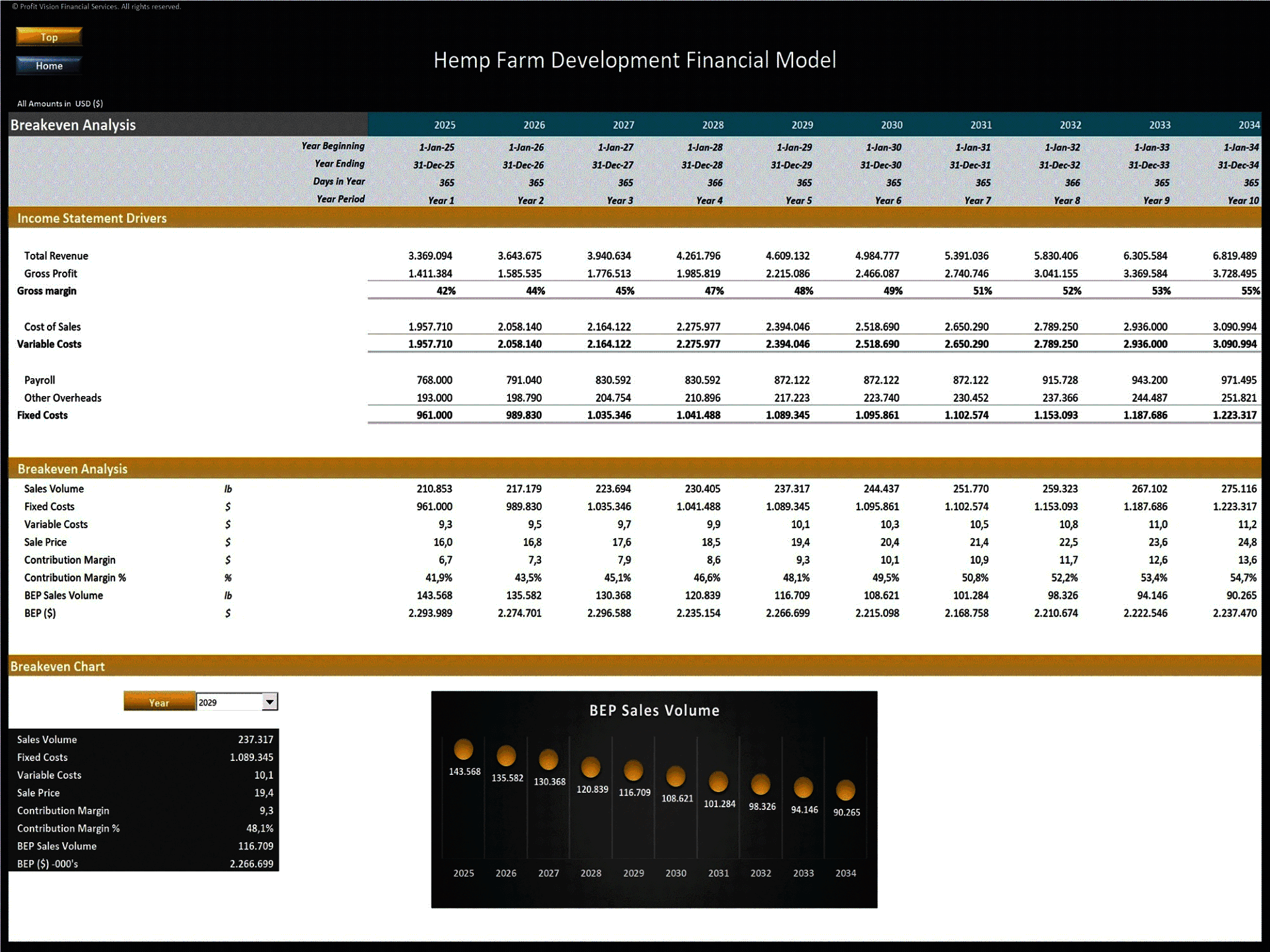 Hemp Farm – 10 Year Financial Model (Excel template (XLSX)) Preview Image