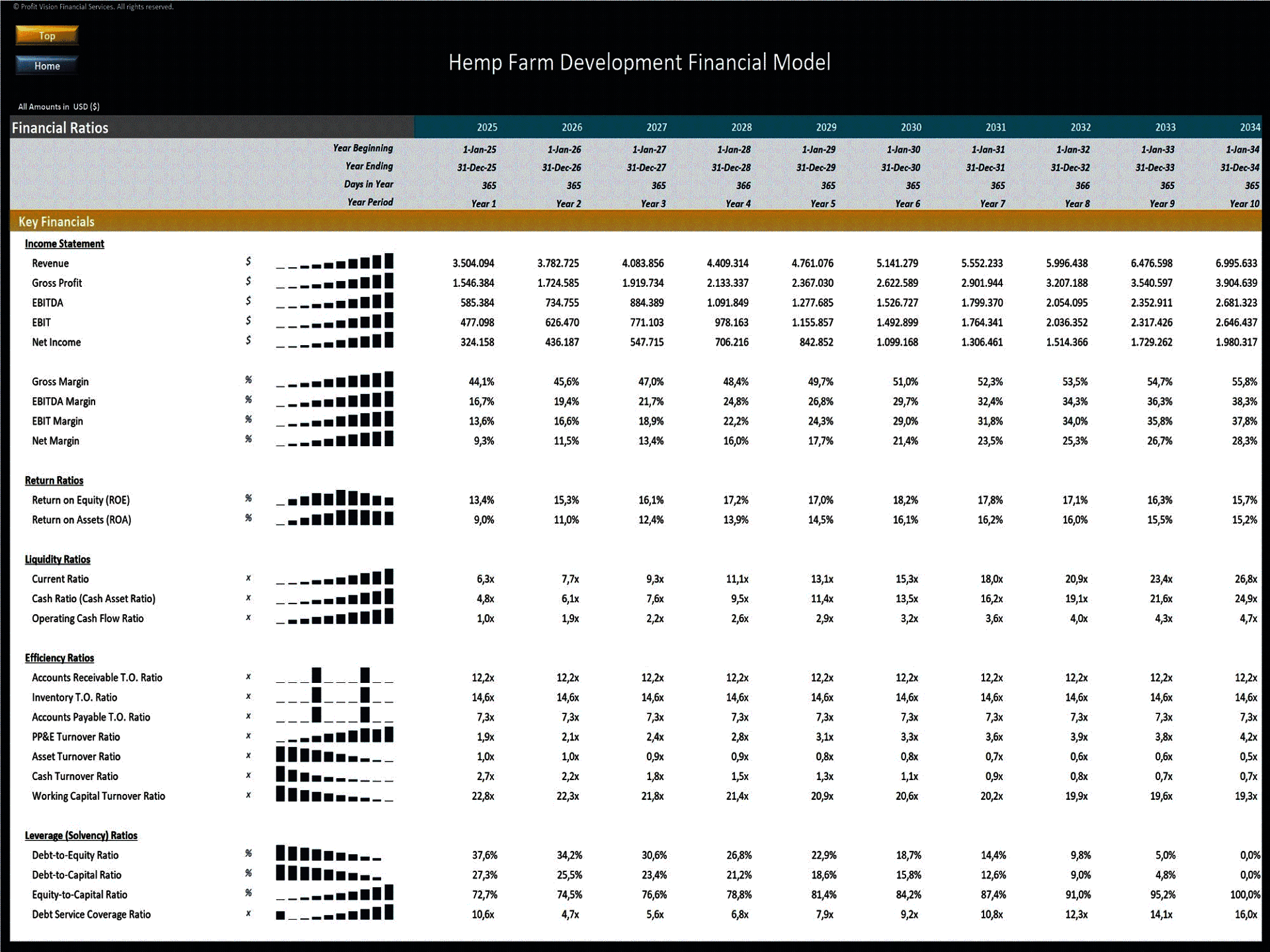 Hemp Farm – 10 Year Financial Model (Excel template (XLSX)) Preview Image