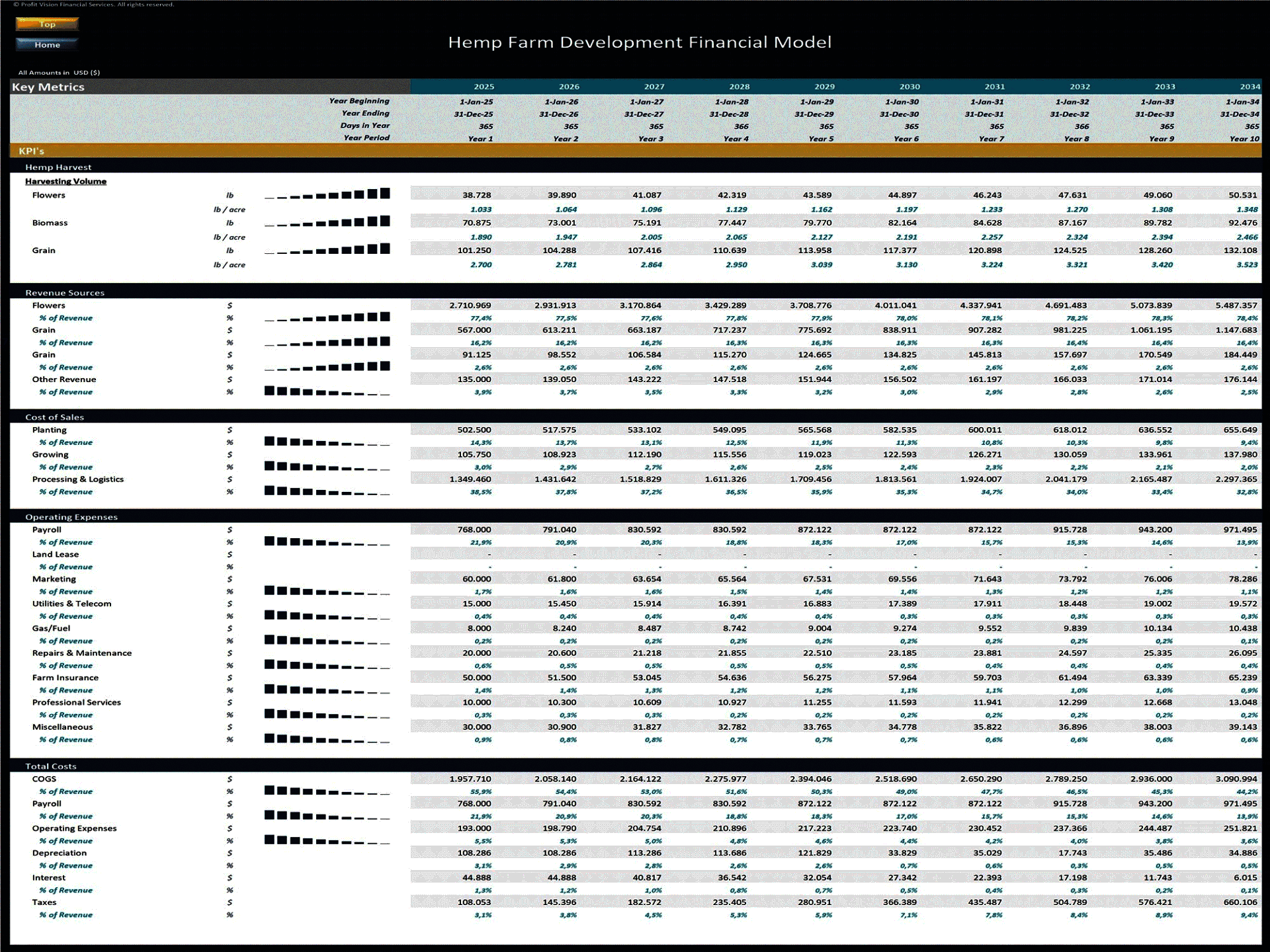 Hemp Farm – 10 Year Financial Model (Excel template (XLSX)) Preview Image