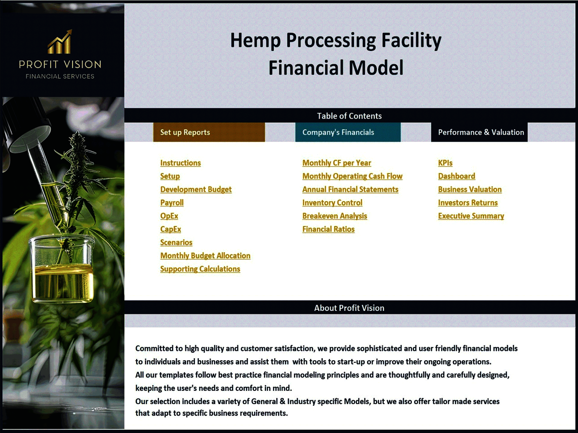 Hemp Processing Facility – 10 Year Financial Model (Excel template (XLSX)) Preview Image